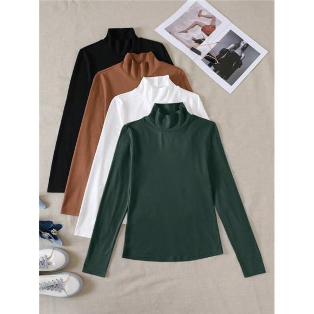 4pcs Solid Mock Neck Tee